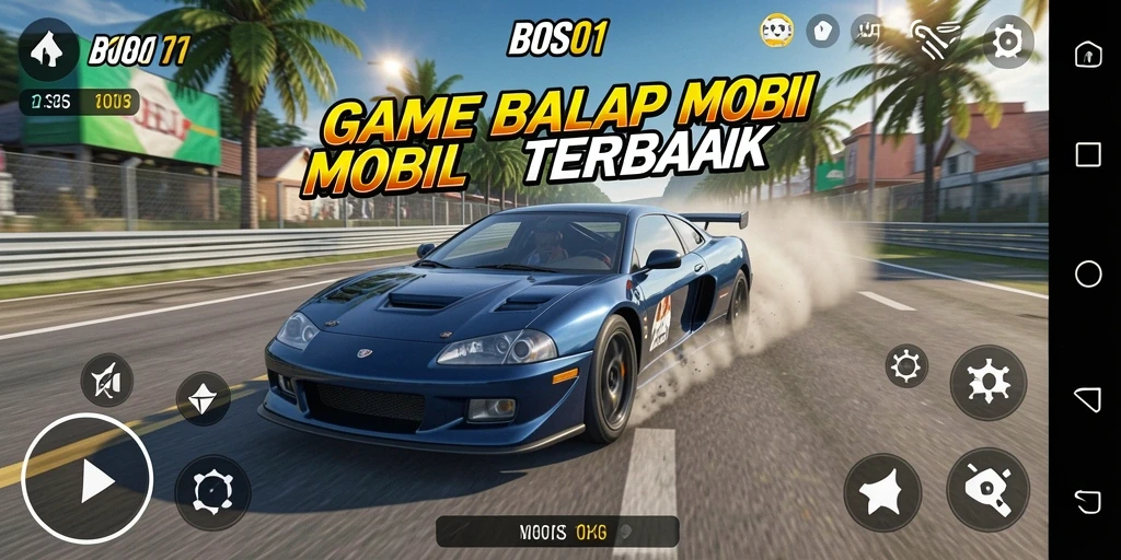Screenshot gameplay BOS01 menampilkan aksi balapan yang mendebarkan.