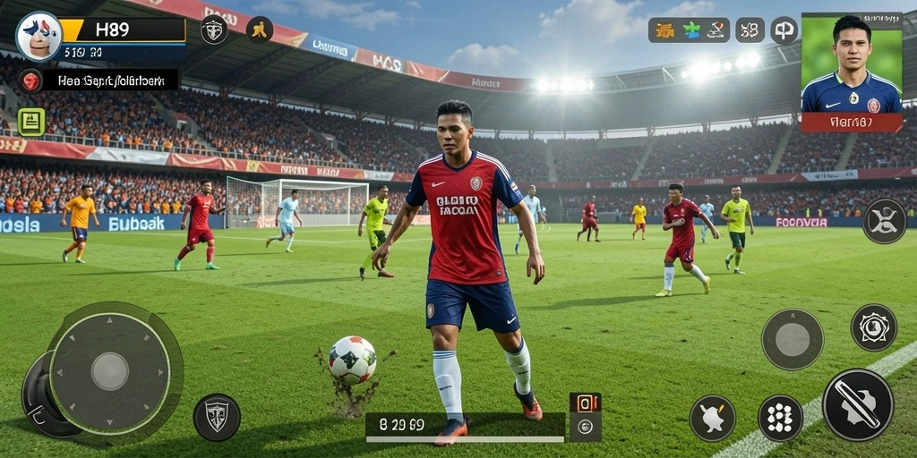 Screenshot gameplay H89 yang menampilkan aksi seru di lapangan sepak bola.
