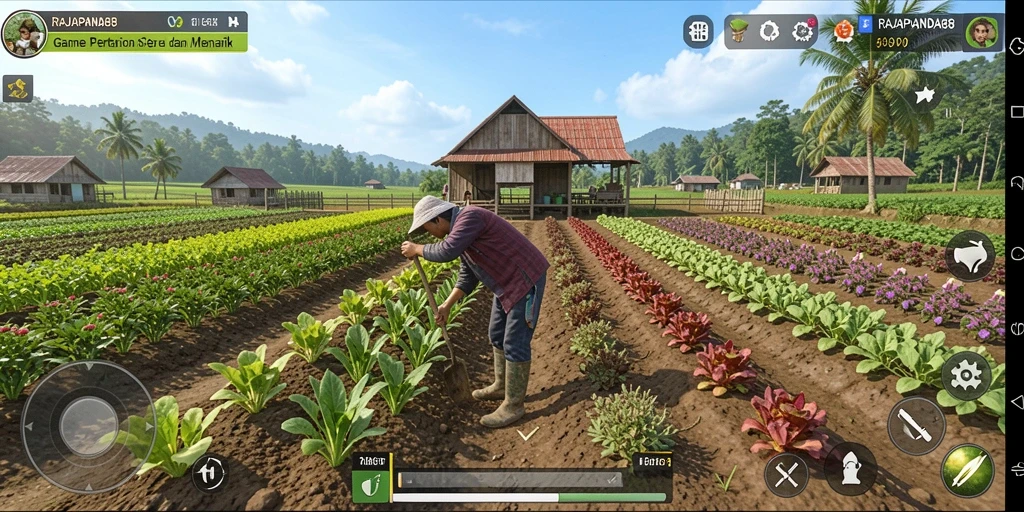 Tampilan gameplay menarik dalam RAJAPANDA88 dengan elemen pertanian yang realistis.